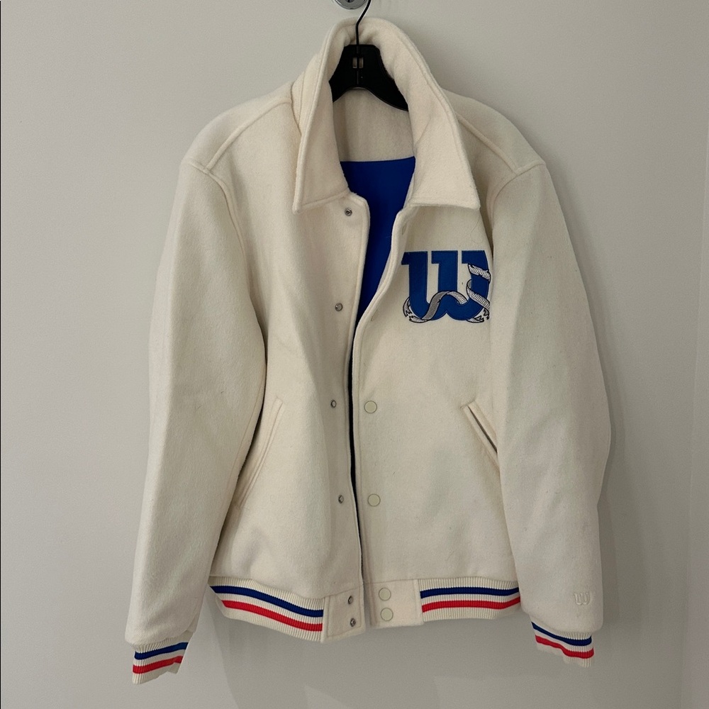 Wilson Varsity Jacket Cream Blue Red‎ White USA Made Mens Size Medium - Picture 3 of 10
